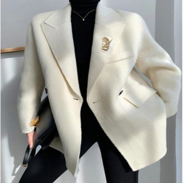 women's suits & blazers beige autumn winter double cashmere blazer women notched loose wool blends small suit plus size, White;black
women's suits & blazers beige autumn winter double cashmere blazer women notched loose wool blends small suit plus size, White;black