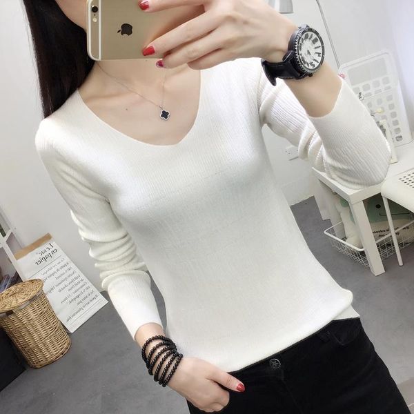 women's sweaters autumn and winter 2021 v-neck pure-color knitted bottom shirt short slim sleeve woman's top, White;black
women's sweaters autumn and winter 2021 v-neck pure-color knitted bottom shirt short slim sleeve woman's top, White;black