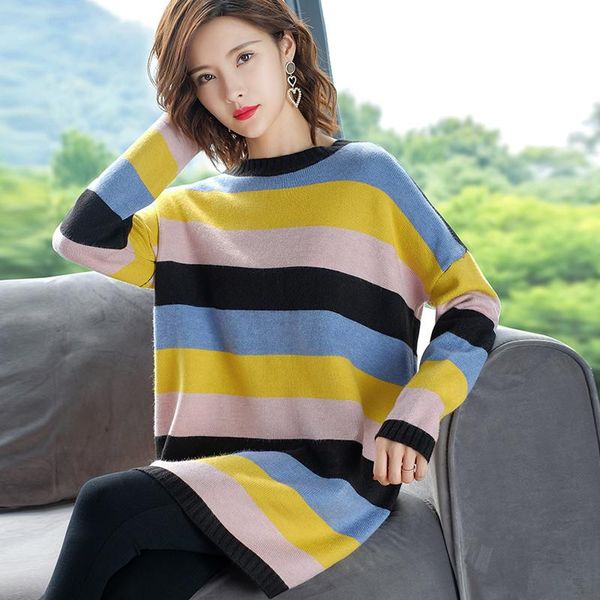 women's sweaters women loose rainbow sweater patchwork color long pullovers, White;black
women's sweaters women loose rainbow sweater patchwork color long pullovers, White;black