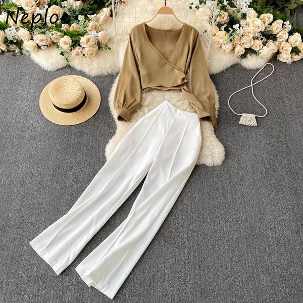 women's two piece pants neploe ladies fashion professional suits women temperament v-neck short + versatile wide-leg two-piece autumn, White
women's two piece pants neploe ladies fashion professional suits women temperament v-neck short + versatile wide-leg two-piece autumn, White