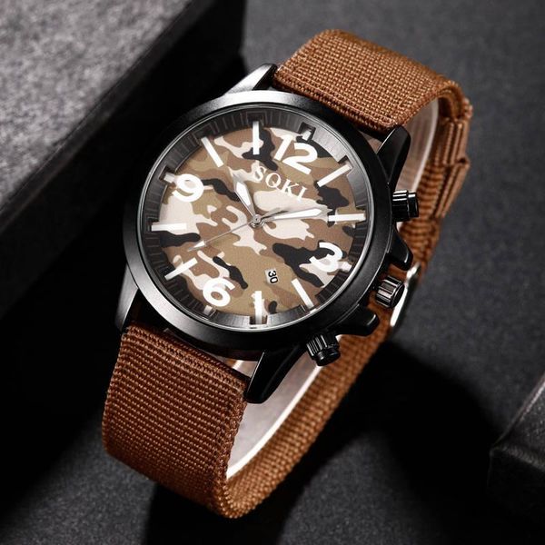 nylon woven camouflage watch calendar men's quartz outdoor sports army style wristwatches, Slivery;brown
nylon woven camouflage watch calendar men's quartz outdoor sports army style wristwatches, Slivery;brown