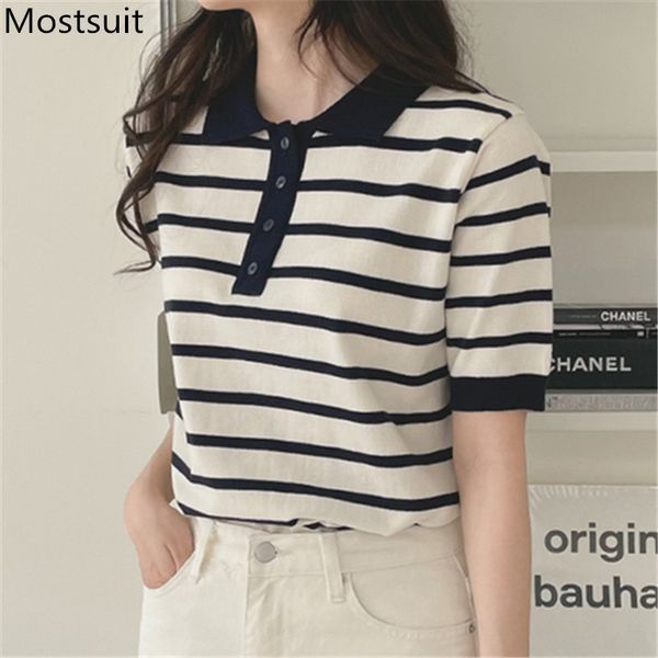 summer striped knitted knitwear women short sleeve turn-down collar pullover sweater casual fashion vintage korean jumpers 210514, White;black
summer striped knitted knitwear women short sleeve turn-down collar pullover sweater casual fashion vintage korean jumpers 210514, White;black