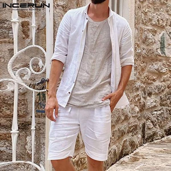 men's tracksuits incerun 2021 american style summer fashion long-sleeve shorts mens casual stylish pants cotton and linen shirt s-3xl, Gray
men's tracksuits incerun 2021 american style summer fashion long-sleeve shorts mens casual stylish pants cotton and linen shirt s-3xl, Gray