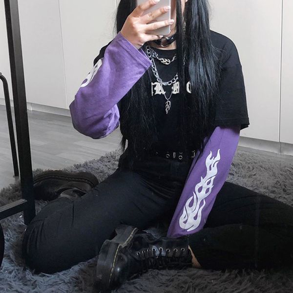 women's t-shirt 2021 y2k gothic tshirt women spring loose casual long sleeve tees patchwork letter print streetwear e girl ha, White
women's t-shirt 2021 y2k gothic tshirt women spring loose casual long sleeve tees patchwork letter print streetwear e girl ha, White