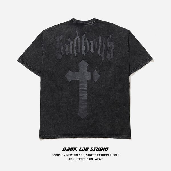 dark mourning department washed cross printed short sleeve t-shirt for men, White;black
dark mourning department washed cross printed short sleeve t-shirt for men, White;black