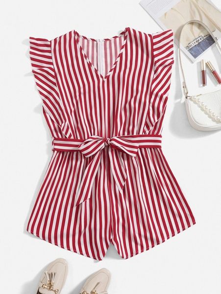 plus ruffle trim striped belted romper n8op#, Black
plus ruffle trim striped belted romper n8op#, Black