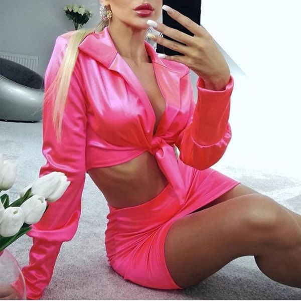 two piece dress 2021 long sleeve satin women set v-neck wrapped crop skirt 2 pieces autumn pink party streetwear outfits, White
two piece dress 2021 long sleeve satin women set v-neck wrapped crop skirt 2 pieces autumn pink party streetwear outfits, White