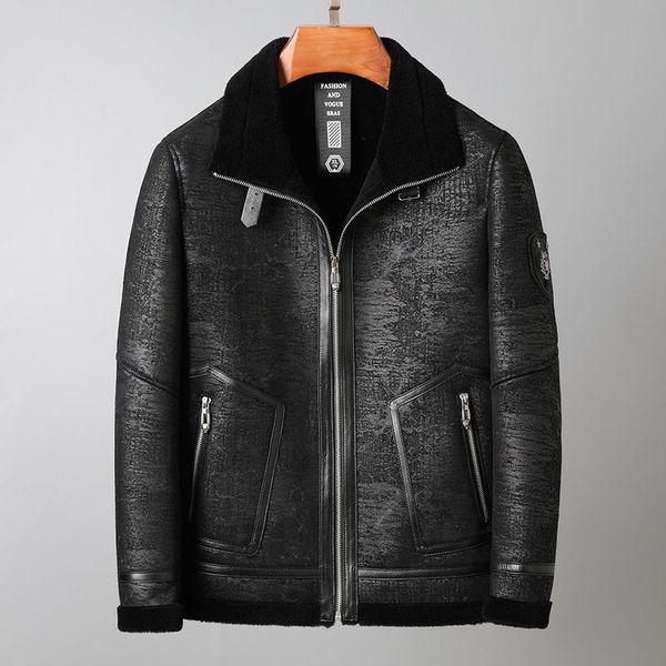 men's leather & faux haining male deer velvet coat lapels one man short jacket lambs wool fur, Black
men's leather & faux haining male deer velvet coat lapels one man short jacket lambs wool fur, Black