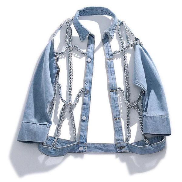 women's jackets punk rock spring women chic chain spliced hollow out denim jacket loose casual woman's bomber chaqueta mujer stree, Black;brown
women's jackets punk rock spring women chic chain spliced hollow out denim jacket loose casual woman's bomber chaqueta mujer stree, Black;brown