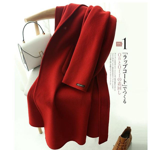 women's wool & blends elegant christmas red double-sided woolen long coat autumn and winter 2021 hand-sewn clothing, Black
women's wool & blends elegant christmas red double-sided woolen long coat autumn and winter 2021 hand-sewn clothing, Black