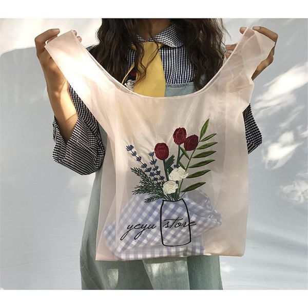 women transparent tote organza yarn cloth beach bag embroidery handbag eco clear hand bags purse for girls shopping
women transparent tote organza yarn cloth beach bag embroidery handbag eco clear hand bags purse for girls shopping