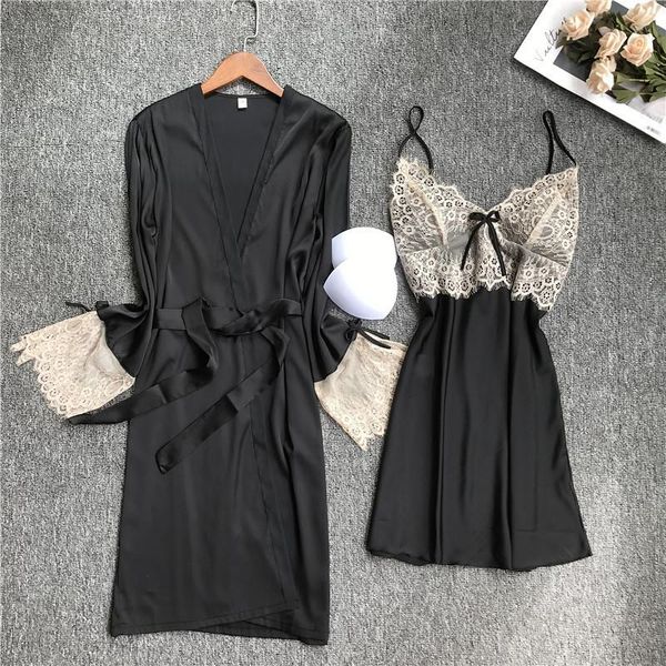 women's sleepwear 2pcs pajamas set robe women v-neck black nightdress satin lace nightwear lounge gown nightsuits negligee, Black;red
women's sleepwear 2pcs pajamas set robe women v-neck black nightdress satin lace nightwear lounge gown nightsuits negligee, Black;red