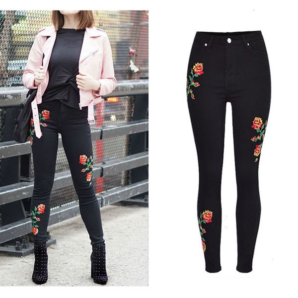jeans fashion women rose embroidery denim trousers high waist slim stretch cross stitch jeans black washed pants, Blue
jeans fashion women rose embroidery denim trousers high waist slim stretch cross stitch jeans black washed pants, Blue