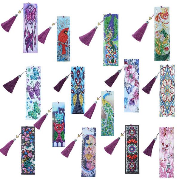 diamond painting 5d exquisite leather bookmarks tassel special shaped embroidery craft decoration