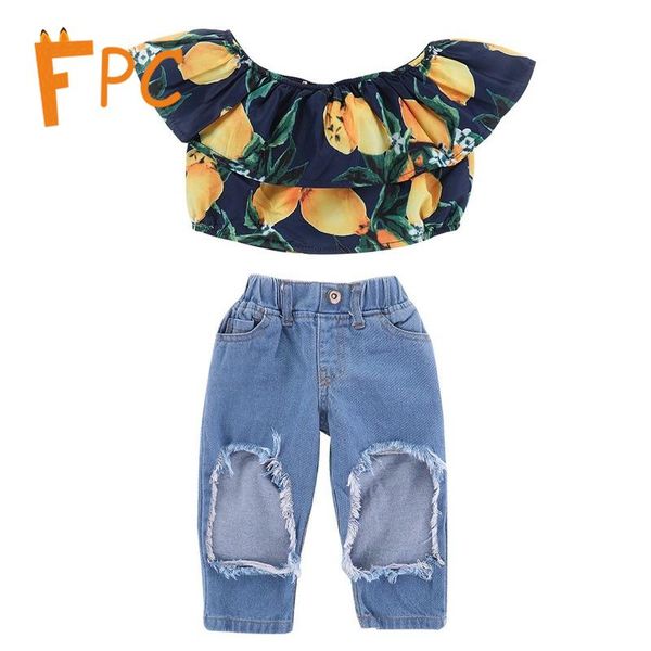 clothing sets floral print ruffled hole jeans fashion for girls elastic waist slash neck denim 2 piece set 1-5y girl, White
clothing sets floral print ruffled hole jeans fashion for girls elastic waist slash neck denim 2 piece set 1-5y girl, White