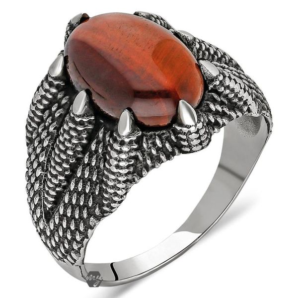 cluster rings solid 925 sterling silver red tiger's eye stone claw men's ring, Golden;silver
cluster rings solid 925 sterling silver red tiger's eye stone claw men's ring, Golden;silver