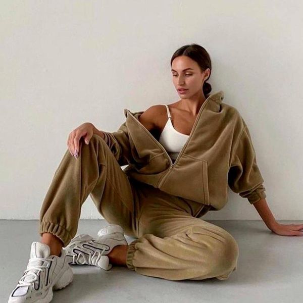 women's tracksuits vintage solid color set tracksuit long sleeve zipper hoodies jogger trousers loose casual two piece women 2021 autum, Gray
women's tracksuits vintage solid color set tracksuit long sleeve zipper hoodies jogger trousers loose casual two piece women 2021 autum, Gray