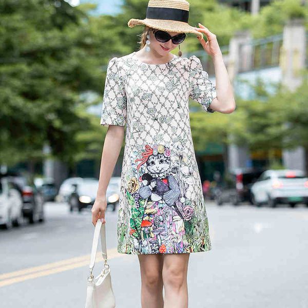 retro printing kitten flowers around the neck short sleeve dress women quality clothing summer, Black;gray
retro printing kitten flowers around the neck short sleeve dress women quality clothing summer, Black;gray