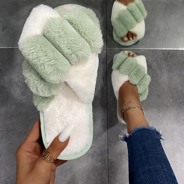 slippers 2021 fashion woman's furry fur cross short plush bottom mixed color ladies slides open toe house flats cozy female warm, Black
slippers 2021 fashion woman's furry fur cross short plush bottom mixed color ladies slides open toe house flats cozy female warm, Black