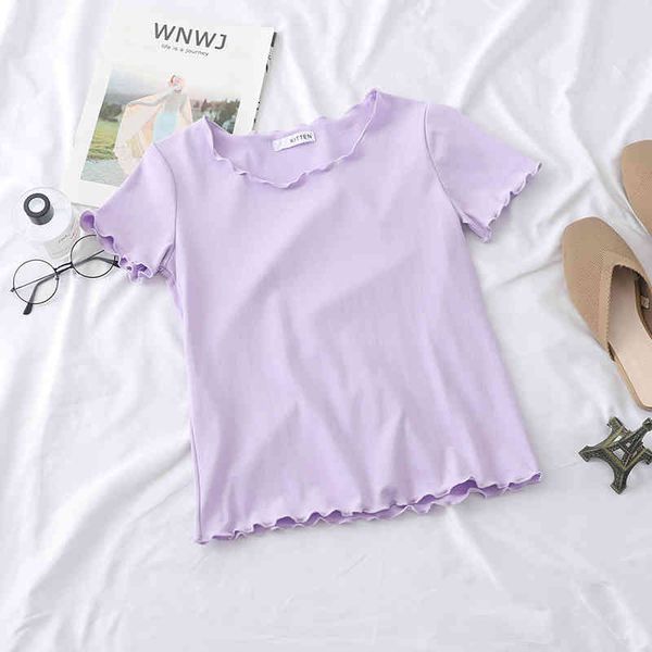 women plain flounce t-shirts knitted summer purple round neck t-shirts solid basic crop girls tees 210518, White
women plain flounce t-shirts knitted summer purple round neck t-shirts solid basic crop girls tees 210518, White