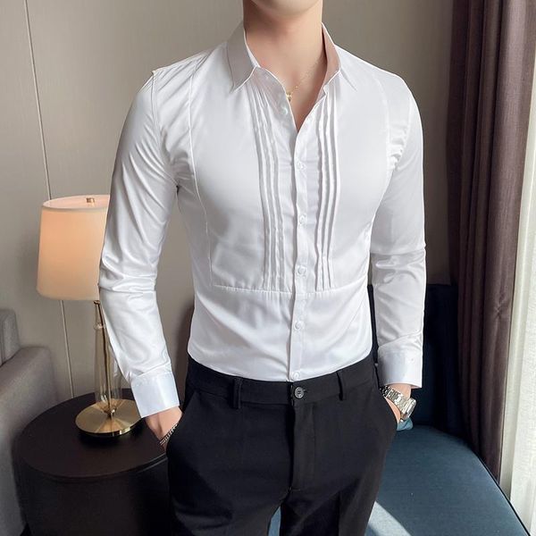 men's casual shirts 2021 british style tuxedo shirt long-sleeved fashion simple front fold design slim for men camisa hombre, White;black
men's casual shirts 2021 british style tuxedo shirt long-sleeved fashion simple front fold design slim for men camisa hombre, White;black