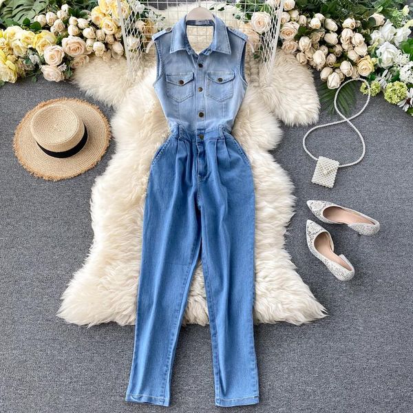 women's jumpsuits & rompers tooling denim for 2021 summer bodysuit belted sleeveless pocket single-breasted waist thin cowboy jumpsuit, Black;white
women's jumpsuits & rompers tooling denim for 2021 summer bodysuit belted sleeveless pocket single-breasted waist thin cowboy jumpsuit, Black;white