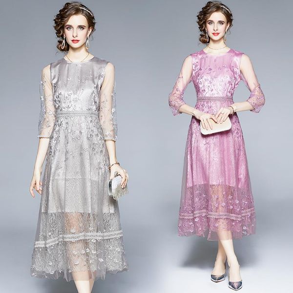 casual dresses simgent embroidery mesh dress women lace up a line patchwork elegant one neck three quarter sleeve midi long sg17202, Black;gray
casual dresses simgent embroidery mesh dress women lace up a line patchwork elegant one neck three quarter sleeve midi long sg17202, Black;gray