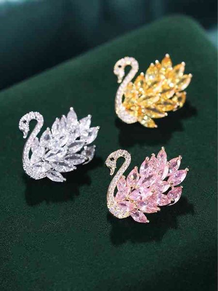 brooch women's decorative high-end luxury simple white swan pink gold zircon inlaid pin, Gray
brooch women's decorative high-end luxury simple white swan pink gold zircon inlaid pin, Gray