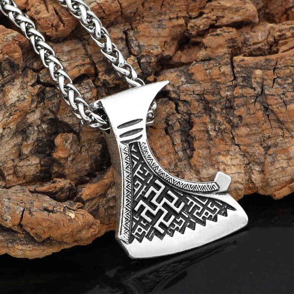 nordic style personality axe slavic rune alloy pendant domineering totem necklace male amulet, Silver
nordic style personality axe slavic rune alloy pendant domineering totem necklace male amulet, Silver