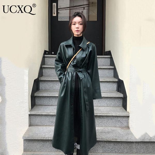 women's leather & faux ucxq woman pu trench coat solid windbreaker with sashes slim mid length casual style 2021 autumn korean 23xm249, Black
women's leather & faux ucxq woman pu trench coat solid windbreaker with sashes slim mid length casual style 2021 autumn korean 23xm249, Black