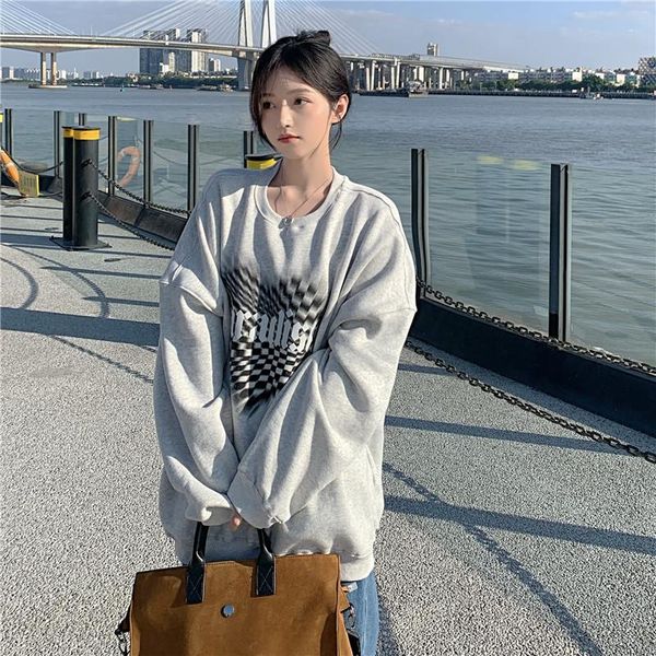 women's hoodies & sweatshirts 4719 autumn and winter korean style lazy loose round neck print plus velvet, Black
women's hoodies & sweatshirts 4719 autumn and winter korean style lazy loose round neck print plus velvet, Black