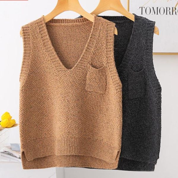 women's vests #1203 spring knitted vest women sleeveless sweater ladies with pockets v neck pullover female harajuku casual veste femme, Black;white
women's vests #1203 spring knitted vest women sleeveless sweater ladies with pockets v neck pullover female harajuku casual veste femme, Black;white