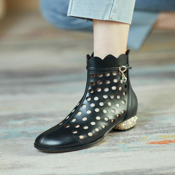 genuine leather women summer boots rouned toe low heels pumps female back zipper fashion party ankle large size 42 43 44, Black
genuine leather women summer boots rouned toe low heels pumps female back zipper fashion party ankle large size 42 43 44, Black
