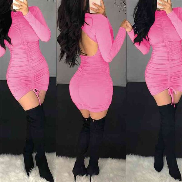 omsj style solid color skinny women trendy charming party club dress long sleeve pleated mini bandage backless vestidos 210517, Black;gray
omsj style solid color skinny women trendy charming party club dress long sleeve pleated mini bandage backless vestidos 210517, Black;gray