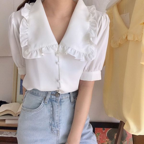 lucyever summer casual white blouse women fashion ruffles turndown collar shirts lady elegant puff short sleeve ladies 210521
lucyever summer casual white blouse women fashion ruffles turndown collar shirts lady elegant puff short sleeve ladies 210521