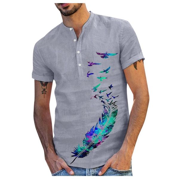 men's casual shirts jaycosin feather print shirt stand collar button cotton linen blouse short sleeve tee autumn handsome, White;black
men's casual shirts jaycosin feather print shirt stand collar button cotton linen blouse short sleeve tee autumn handsome, White;black