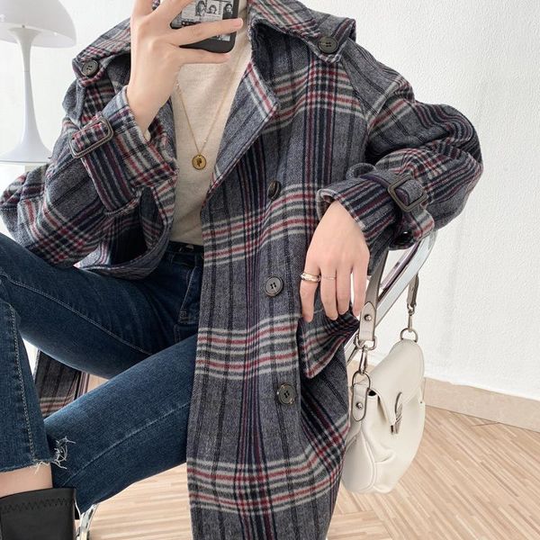 women's wool & blends juzhi fall / winter 2021 plaid suit coat double breasted casual long sleeve woolen 30862, Black
women's wool & blends juzhi fall / winter 2021 plaid suit coat double breasted casual long sleeve woolen 30862, Black