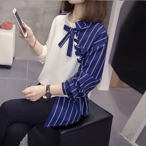 women's blouses & shirts 2021 women irregular stitching color contrast female long sleeves bow shirt ladies casual loose q363, White
women's blouses & shirts 2021 women irregular stitching color contrast female long sleeves bow shirt ladies casual loose q363, White