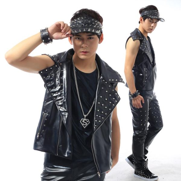 men's vests fashion sleeveless rivet jacket vest male dj costume club show stage performance outwear, Black;white
men's vests fashion sleeveless rivet jacket vest male dj costume club show stage performance outwear, Black;white
