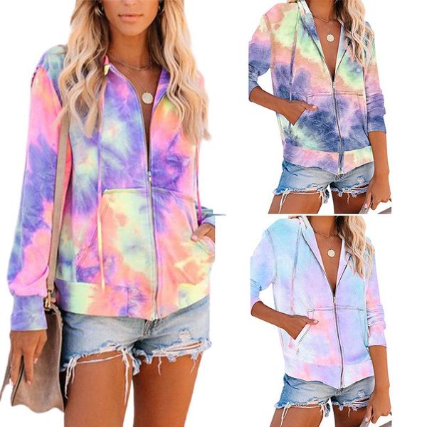 women's jackets fashion trend tie-dye color sweater zipper cardigan graffiti thin coat hooded women, Black;brown
women's jackets fashion trend tie-dye color sweater zipper cardigan graffiti thin coat hooded women, Black;brown