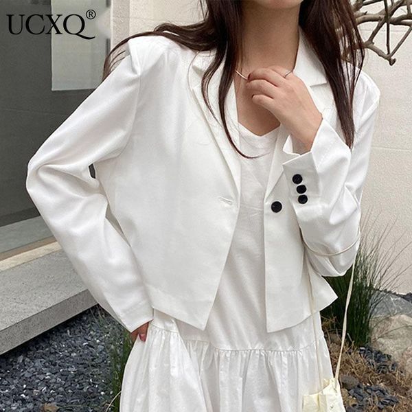 women's suits & blazers ucxq woman blazer jacket casual korean v-neck long sleeve solid short length notched 2021 spring and autumn fas, White;black
women's suits & blazers ucxq woman blazer jacket casual korean v-neck long sleeve solid short length notched 2021 spring and autumn fas, White;black