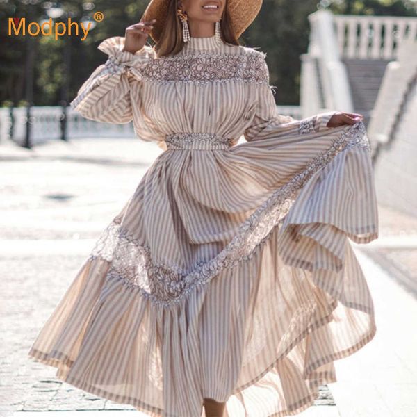 autumn style striped a-line long dress stand collar lantern sleeve lace stitching party retro vestidos 210527, Black;gray
autumn style striped a-line long dress stand collar lantern sleeve lace stitching party retro vestidos 210527, Black;gray