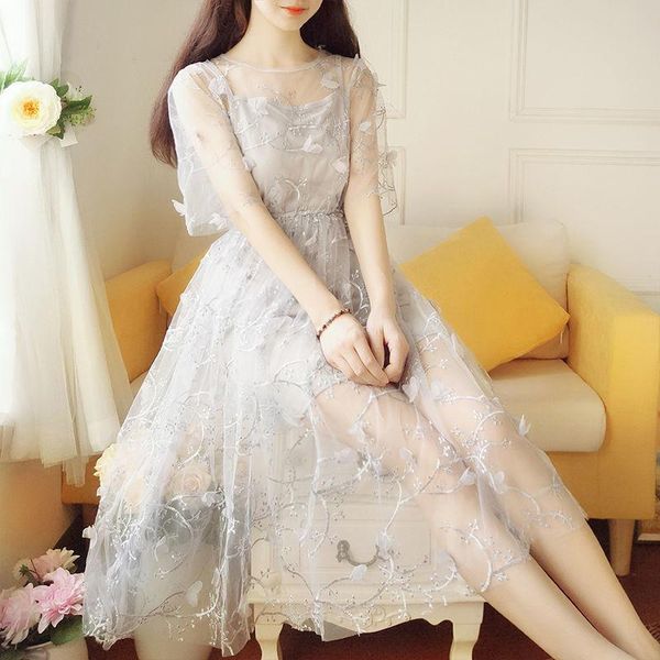 casual dresses spring and summer super fairy long dress elegant short-sleeved pure color o-neck applique sweet, Black;gray
casual dresses spring and summer super fairy long dress elegant short-sleeved pure color o-neck applique sweet, Black;gray