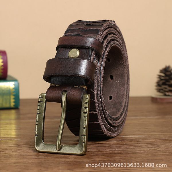 new style knife mark pure copper pin buckle belt mens leather thickened first layer cowhide personality trendy casual jeans belt no. 2, Black;brown
new style knife mark pure copper pin buckle belt mens leather thickened first layer cowhide personality trendy casual jeans belt no. 2, Black;brown