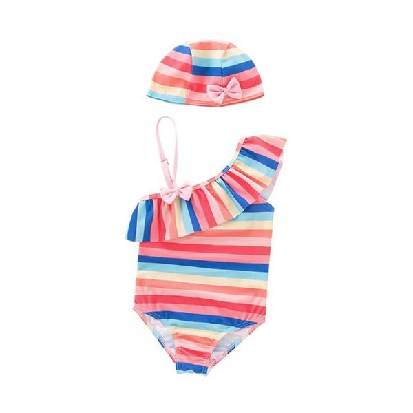 women's swimwear kid one-piece suit rainbow stripes summer beach swimsuit bathing costume for baby girls with cap, White;black
women's swimwear kid one-piece suit rainbow stripes summer beach swimsuit bathing costume for baby girls with cap, White;black