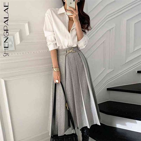 lapel loose long sleeve shirt + high waist ring button woolen pleated skirt two piece sets for women in spring 5a1307 210427, White
lapel loose long sleeve shirt + high waist ring button woolen pleated skirt two piece sets for women in spring 5a1307 210427, White