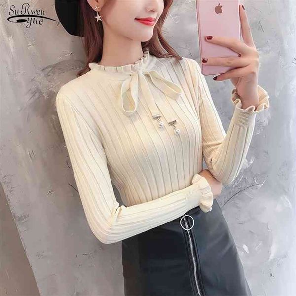 knit solid sweater women autumn long sleeve bow slim bottoming pullover korean ruffled office lady clothing 10367 210421, White;black
knit solid sweater women autumn long sleeve bow slim bottoming pullover korean ruffled office lady clothing 10367 210421, White;black