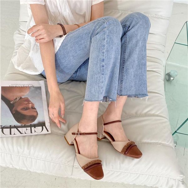 sandals thick heel 2021 spring french single shoes women's square toe retro color matching hollow, Black
sandals thick heel 2021 spring french single shoes women's square toe retro color matching hollow, Black