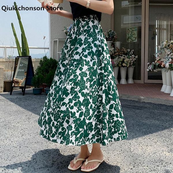 spring summer women long midi skirts korean style vintage elastic high waist a-line cute pleated print floral jupon, Black
spring summer women long midi skirts korean style vintage elastic high waist a-line cute pleated print floral jupon, Black