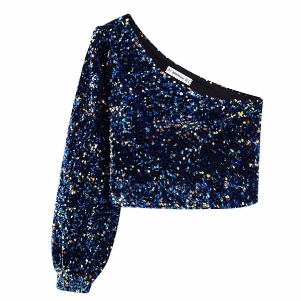2021 women sequins decoration asymmetry single shoulder shirts female nine quarter sleeve roupas leisure blouse chic ls6115, White
2021 women sequins decoration asymmetry single shoulder shirts female nine quarter sleeve roupas leisure blouse chic ls6115, White